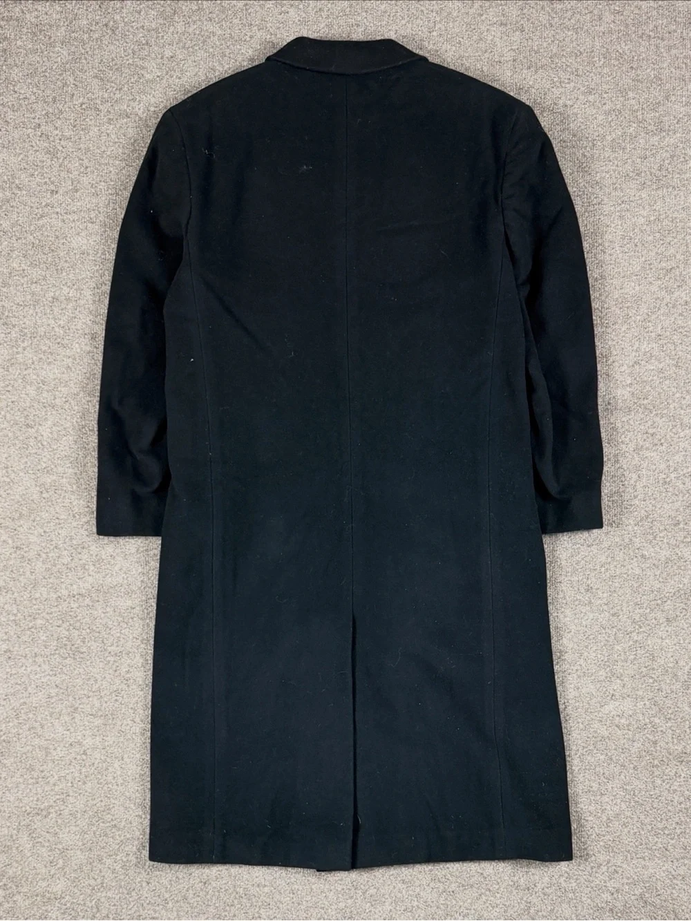 Vintage Black Wool Cashmere Long Overcoat Men’s 42 Large Single Breasted Coat_2